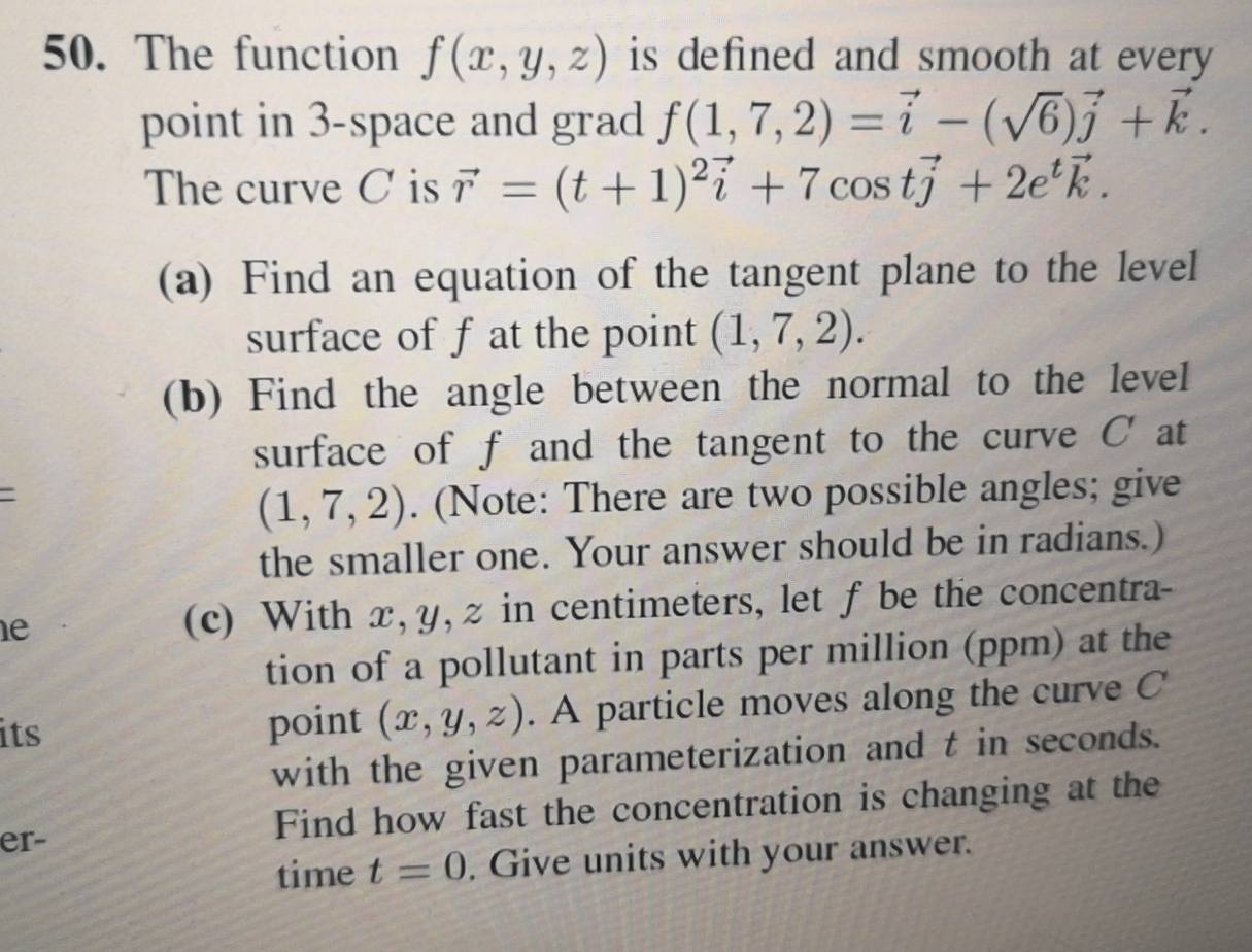 Solved 50 The Function F X Y Z Is Defined And Smooth Chegg Com