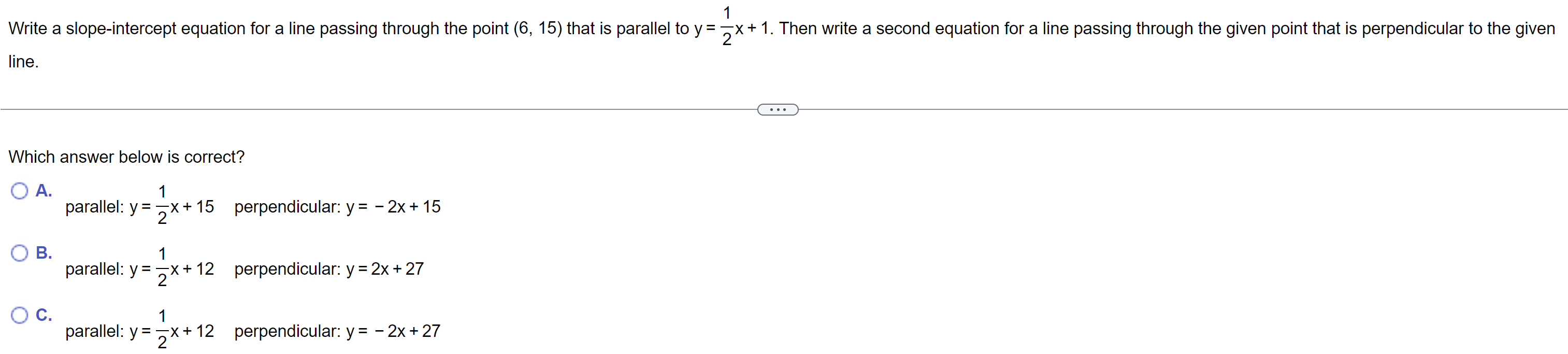 Solved line. Which answer below is correct? A. parallel: | Chegg.com