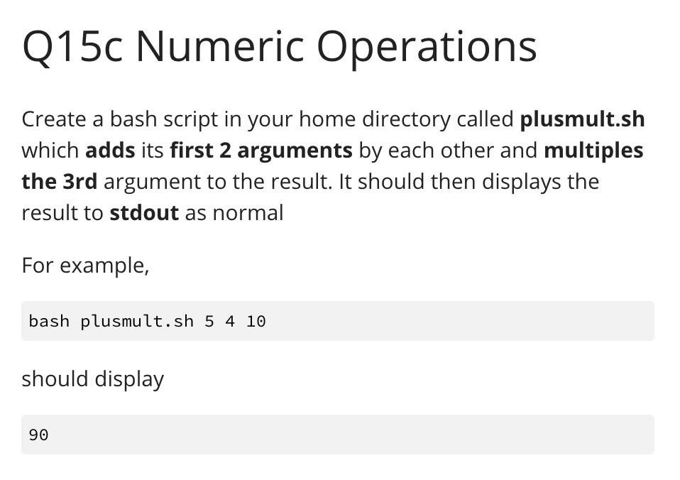 Solved Q15c Numeric Operations Create A Bash Script In Your Chegg Com