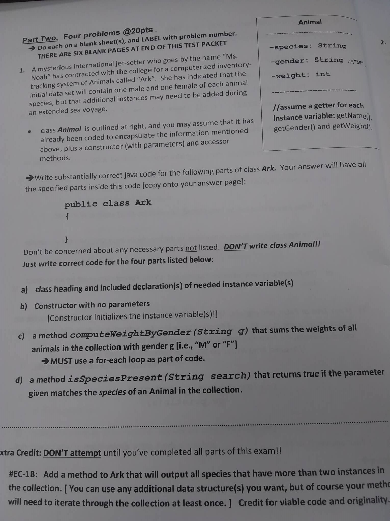 Part Eac Two. Four @20pts. → Animal 2. Problems Do ...