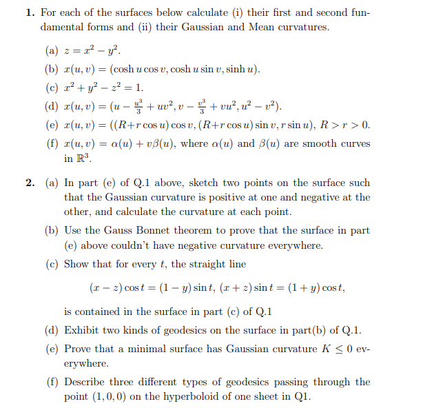 1 For Each Of The Surfaces Below Calculate I Their Chegg Com