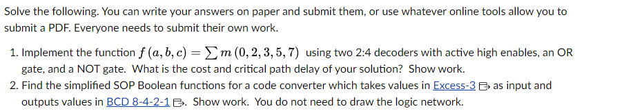 Solved Solve the following. You can write your answers on | Chegg.com