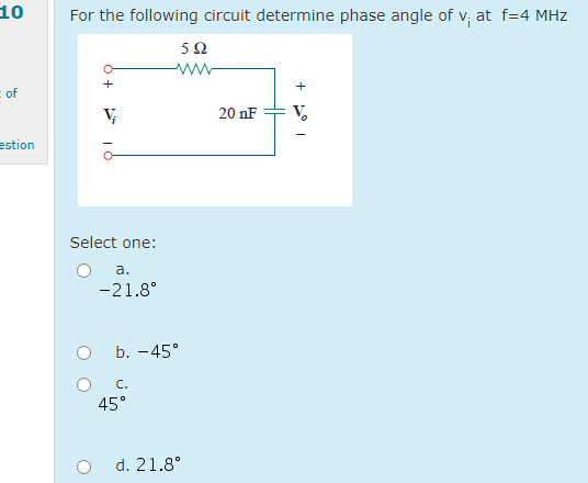 Solved 10 For the following circuit determine phase angle of | Chegg.com