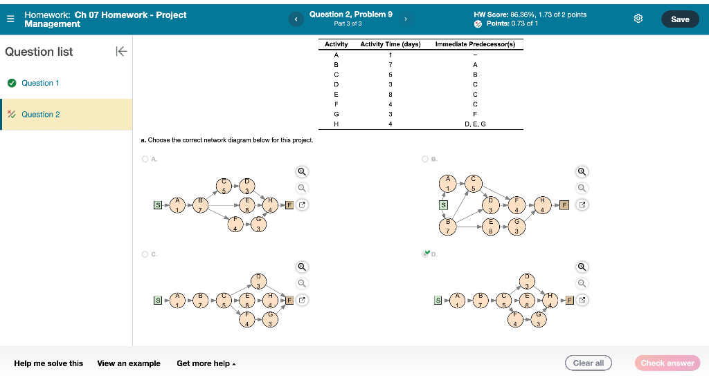 Solved a. Choose the correct network diagram below for this | Chegg.com