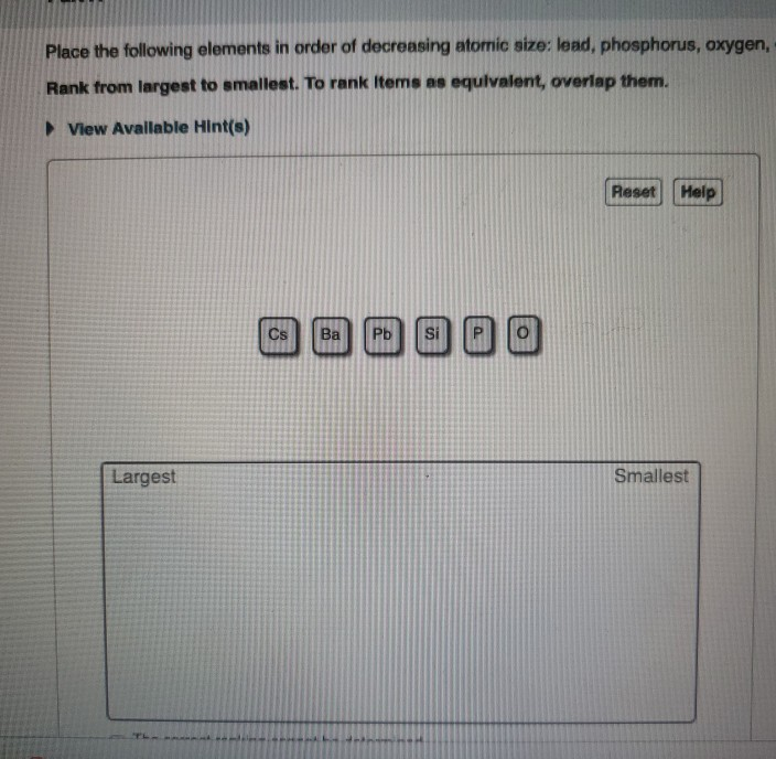 Solved Place The Following Elements In Order Of Decreasing | Chegg.com