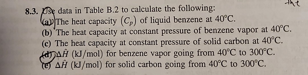 Solved TABLE B.2 Heat Capacitles8.3. Pse Data In Table B.2 | Chegg.com