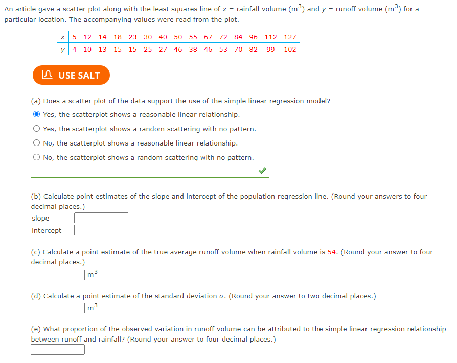 Solved = An article gave a scatter plot along with the least | Chegg.com