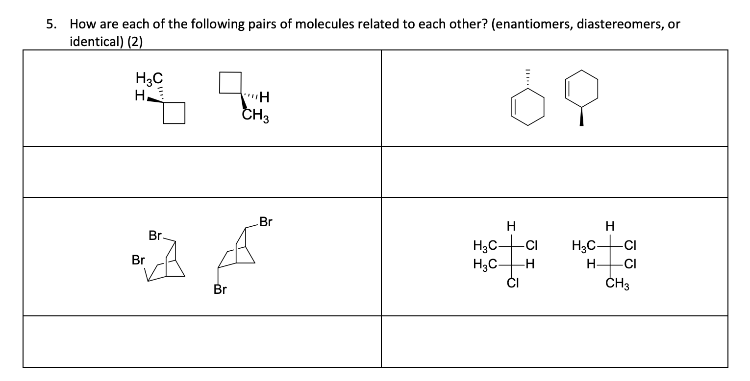 Solved 5. How are each of the following pairs of molecules | Chegg.com