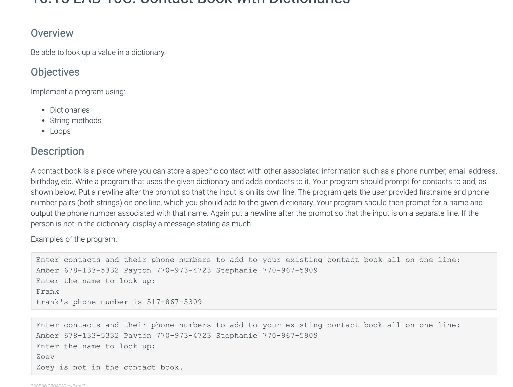Solved Overview Be able to look up a value in a dictionary | Chegg.com
