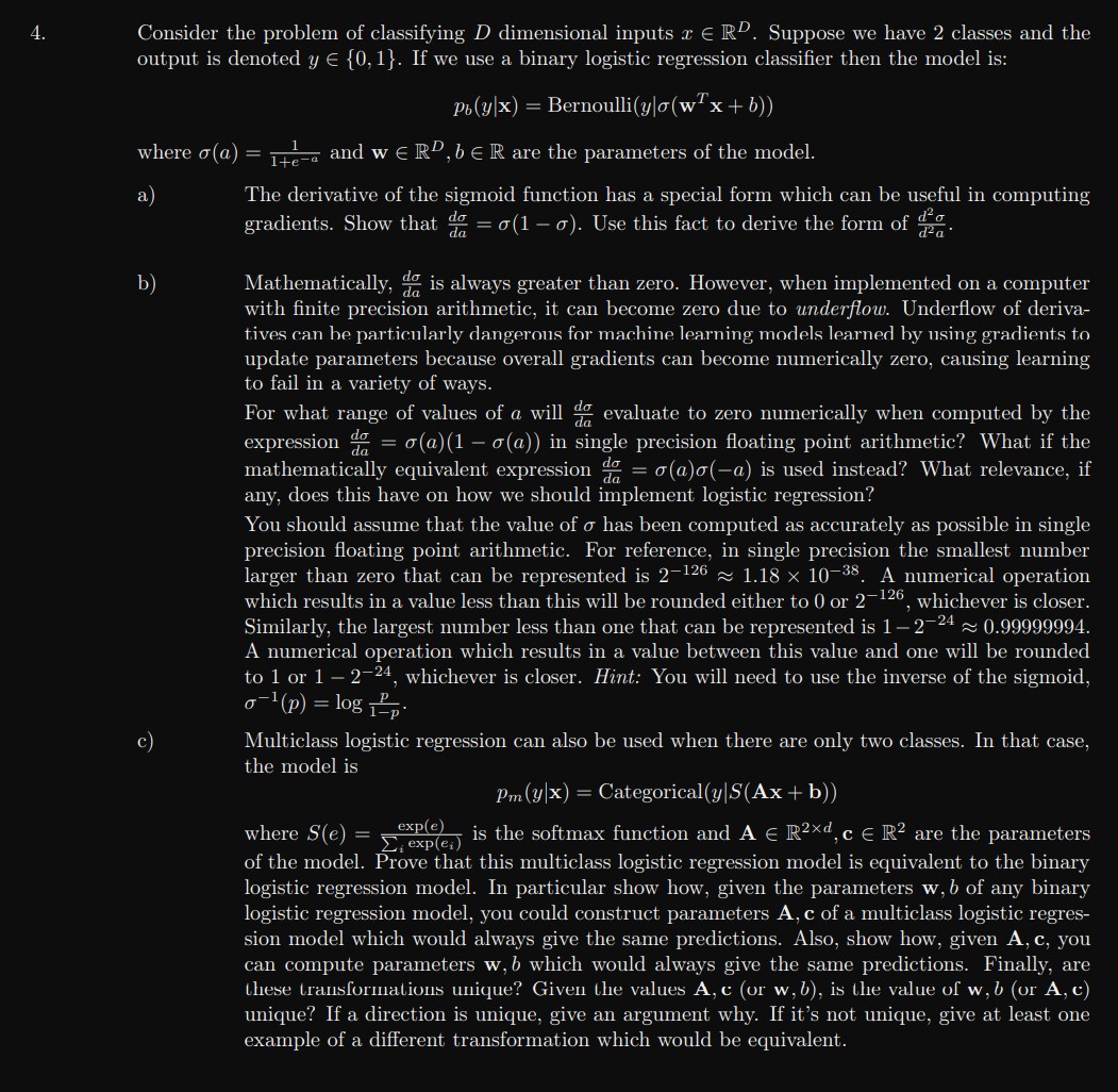 Consider the problem of classifying D dimensional | Chegg.com