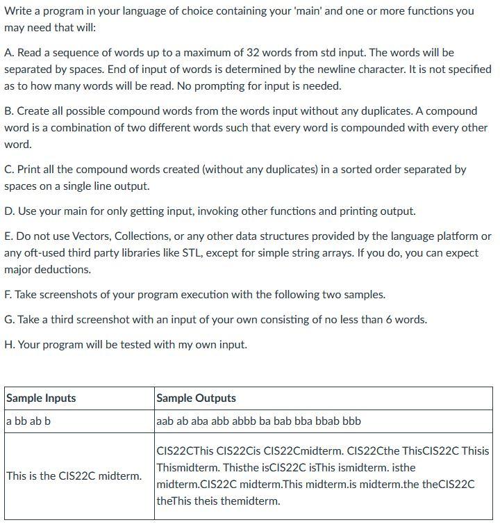 Solved Write a program in your language of choice containing | Chegg.com