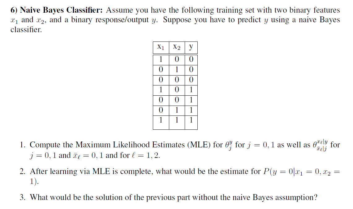 6) Naive Bayes Classifier: Assume You Have The | Chegg.com