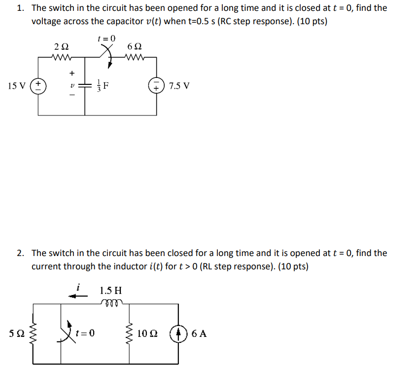 Solved 1. The switch in the circuit has been opened for a | Chegg.com