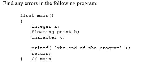 Float Main Solved Find any errors in the following program: float | Chegg.com