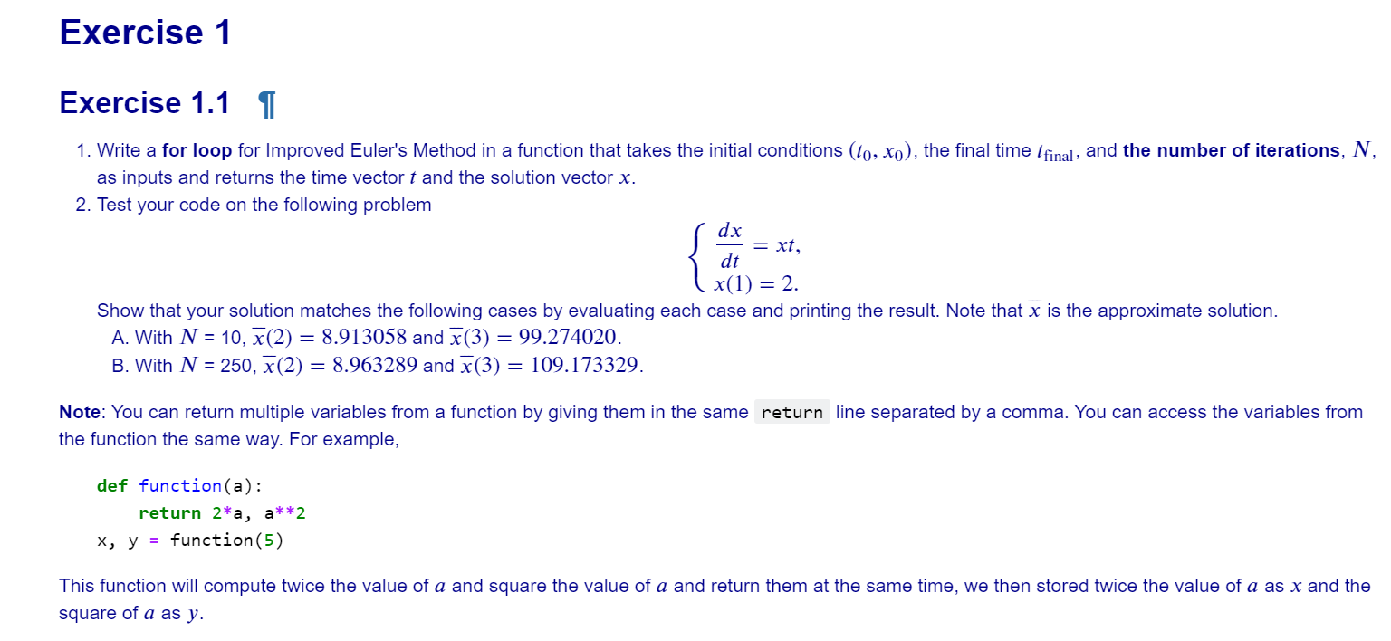 Solved Exercise 1 Exercise 1.1 1. Write a for loop for | Chegg.com
