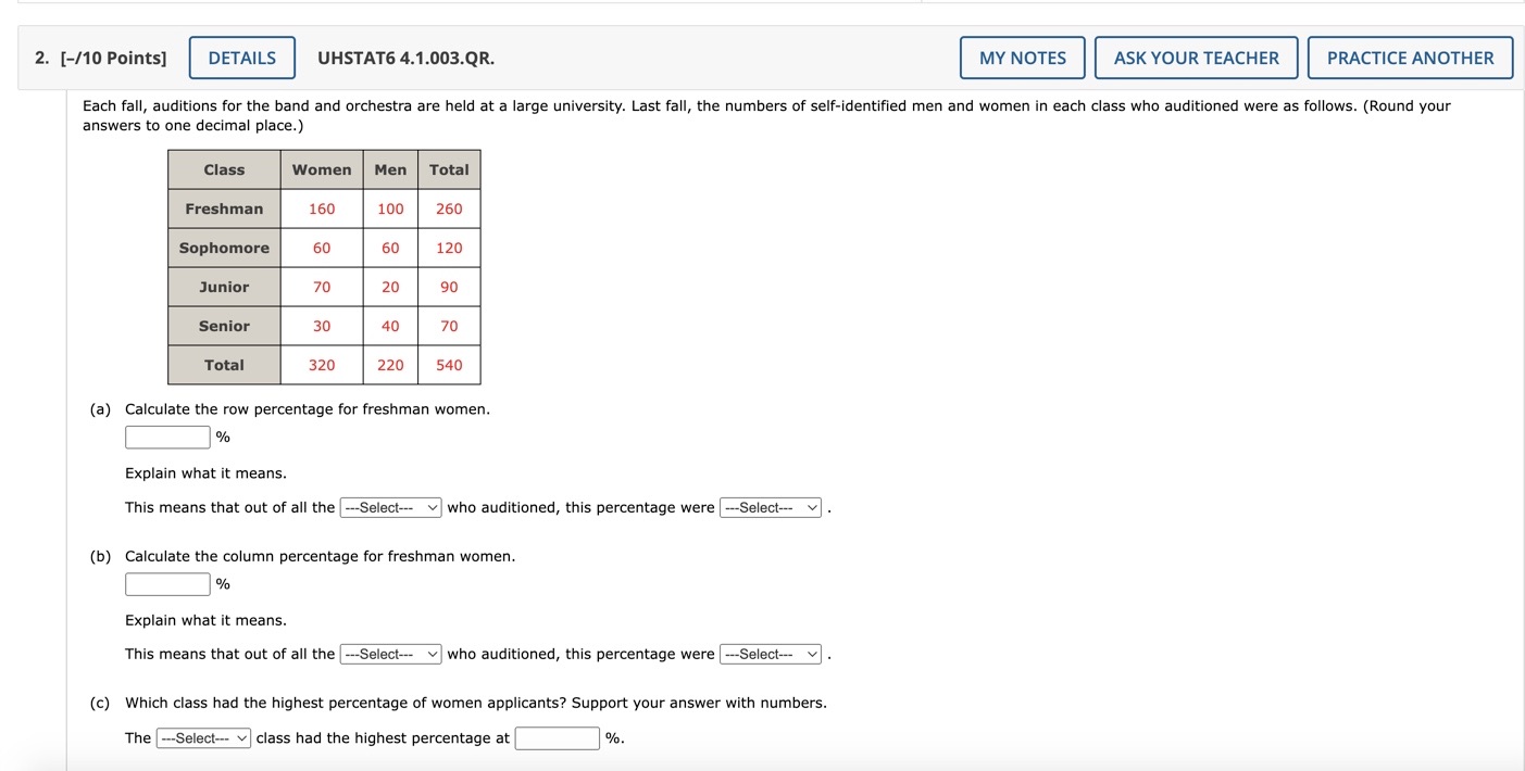 Solved 10 Points UHSTAT6 4.1.003.QR. Each fall auditions Chegg