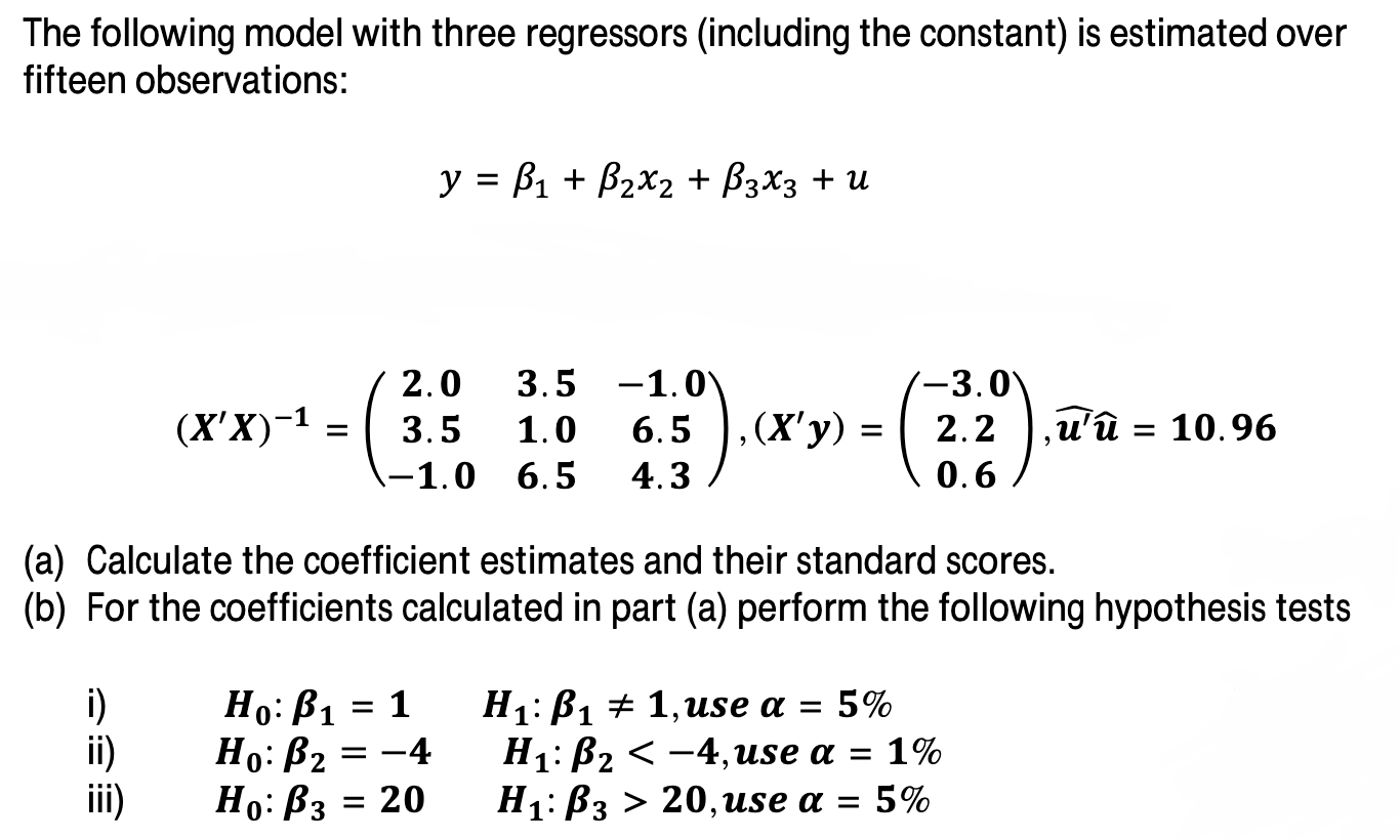 Solved The following model with three regressors (including | Chegg.com