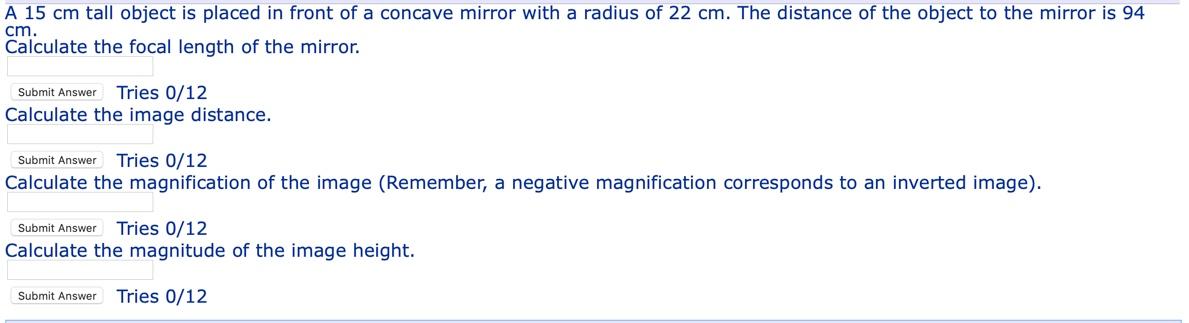 Solved A 15 cm tall object is placed in front of a concave | Chegg.com