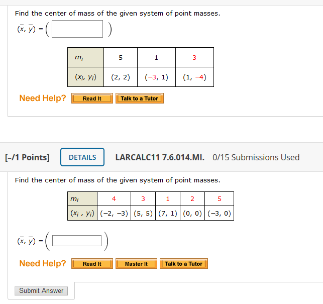 Solved Find the center of mass of the given system of point | Chegg.com