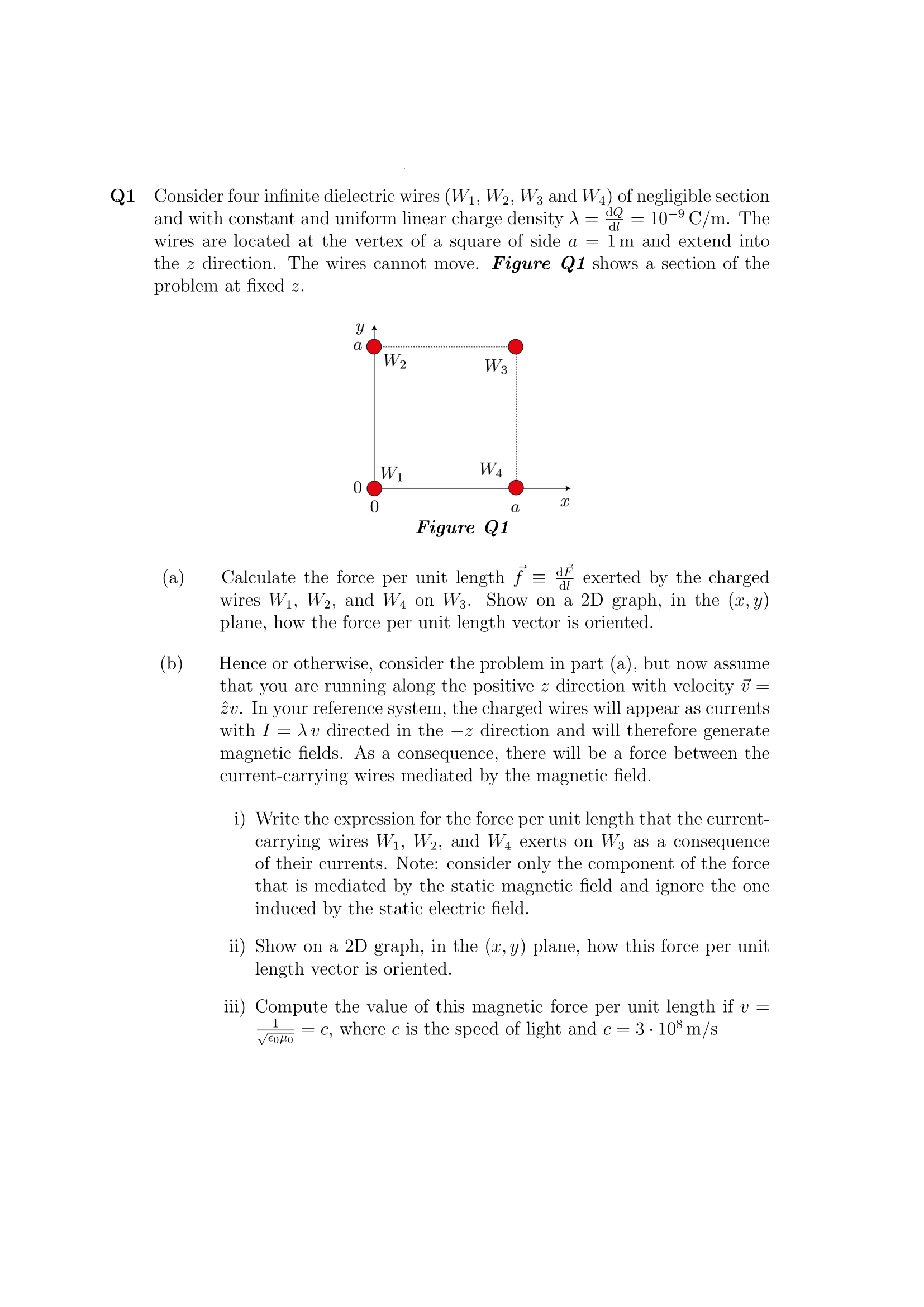 Q1 Consider four infinite dielectric wires (W1,W2,W3 | Chegg.com