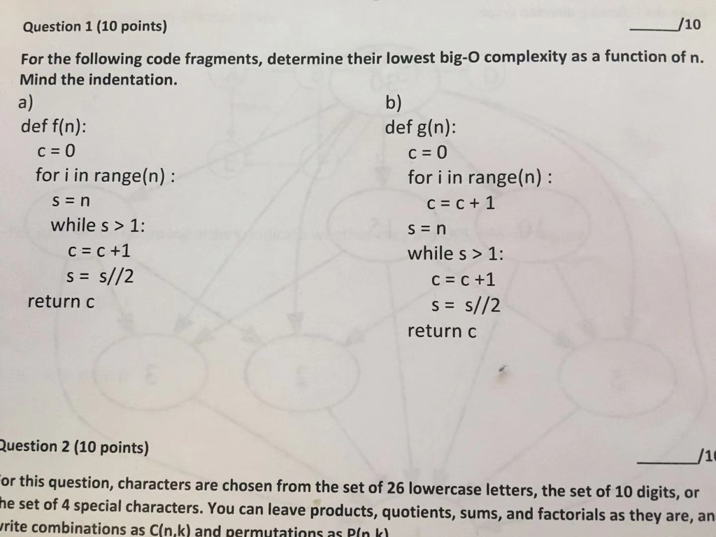 Solved Question 1 (10 points) For the following code | Chegg.com