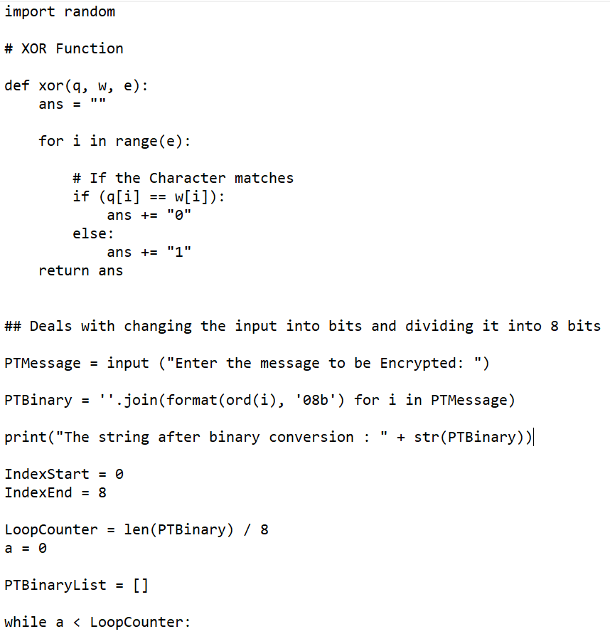import random XOR Function def xor(9, W, e) ans =
