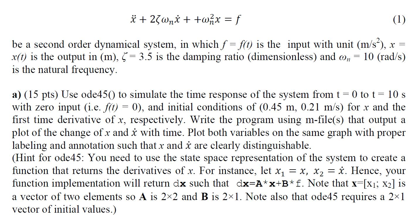 Solved I 27wni Wzx F 1 Be A Second Order Dynamic Chegg Com