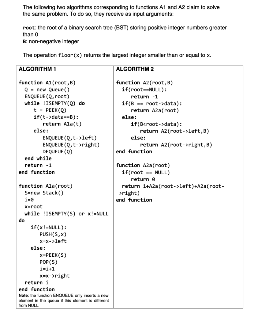 Solved The Following Two Algorithms Corresponding To | Chegg.com