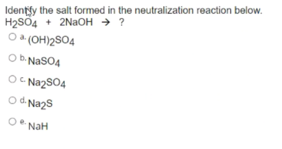 Solved Identify the salt formed in the neutralization | Chegg.com