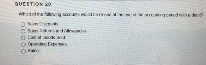 Solved QUESTION 20 Which of the following accounts would be | Chegg.com