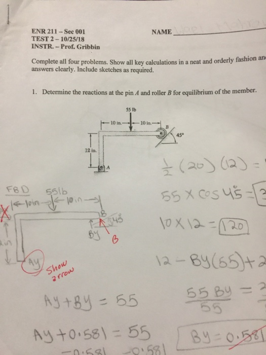 Solved ENR 211-Sec 001 TEST 2-10/25/18 INSTR. - Prof. | Chegg.com