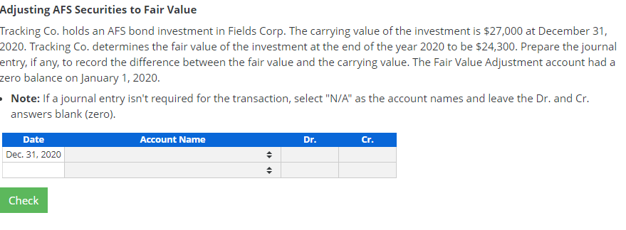 Solved Adjusting AFS Securities to Fair Value Tracking Co. | Chegg.com