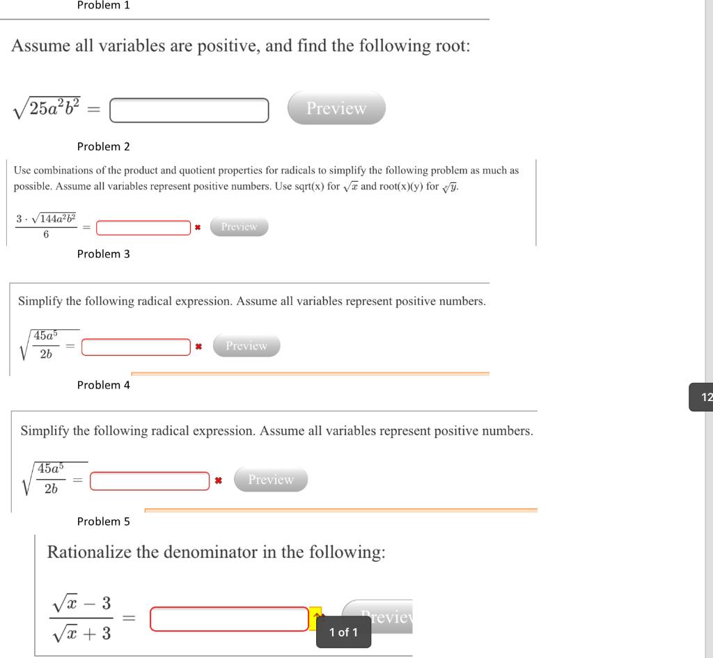 Solved Problem 1 Assume all variables are positive, and find | Chegg.com