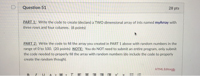 Solved D Question 51 28 pts PART 1: Write the code to create | Chegg.com