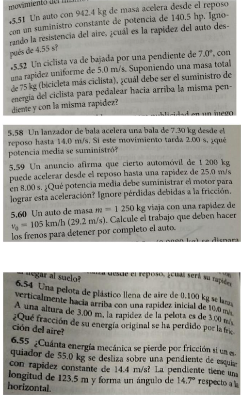 .5.51 Un auto con \( 942.4 \mathrm{~kg} \) de masa acelera desde el reposo con un suministro constante de potencia de \( 140.