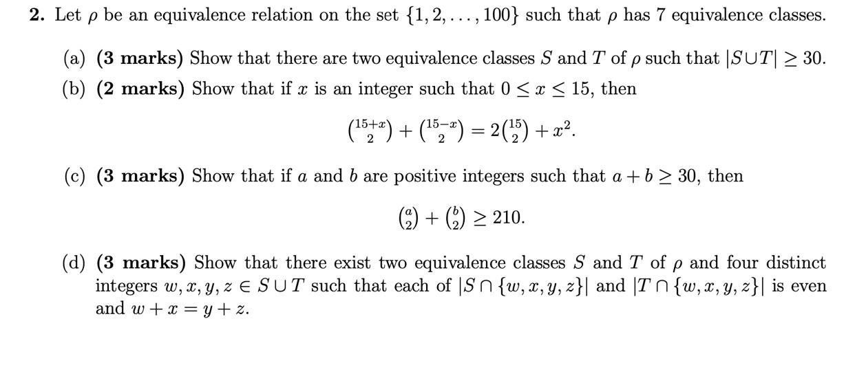 Solved Let ρ Be An Equivalence Relation On The Set | Chegg.com