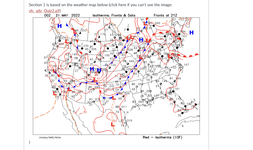 Solved Section 1 Is Based On The Weather Map Below (click | Chegg.com