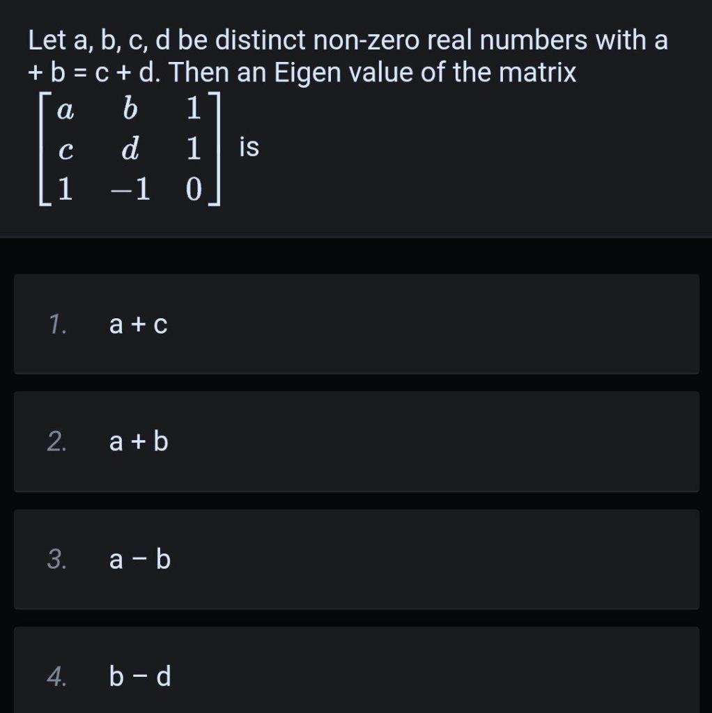 Solved Let A, B, C, D Be Distinct Non-zero Real Numbers With | Chegg.com