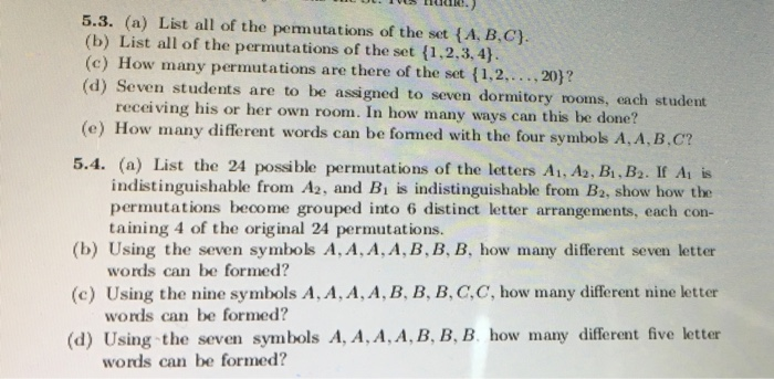 Solved 5.3. (a) List All Of The Permutations Of The Set | Chegg.com