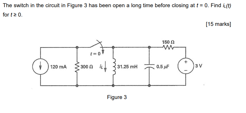 Solved The switch in the circuit in Figure 3 has been open a | Chegg.com