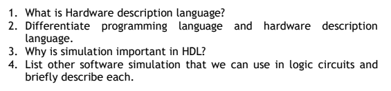 Solved 1. What is Hardware description language? 2. | Chegg.com