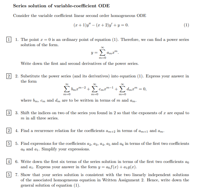 Solved Series Solution Of Variable-coefficient Ode Consider 