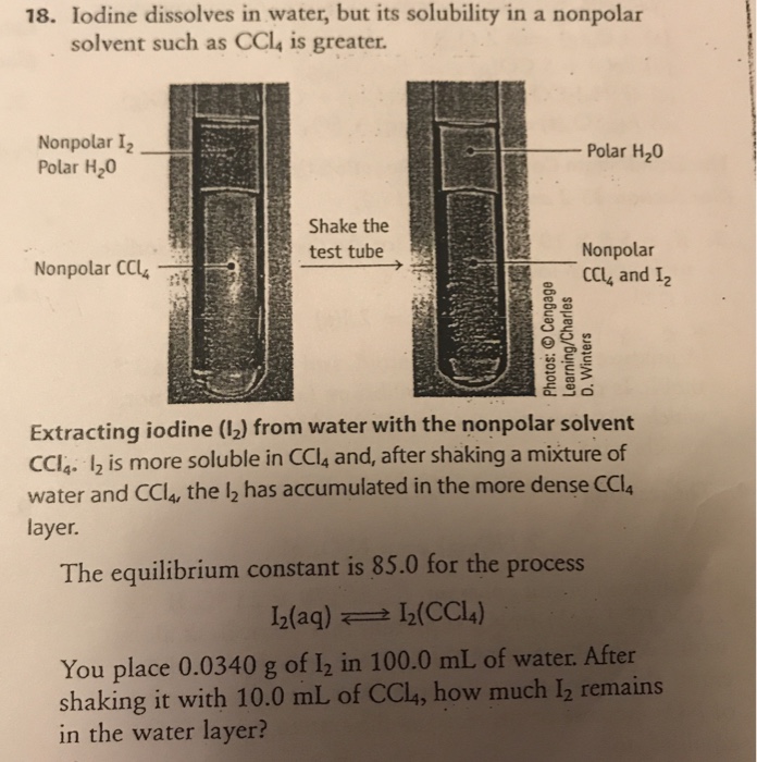 Solved 18. Iodine dissolves in water, but its solubility in