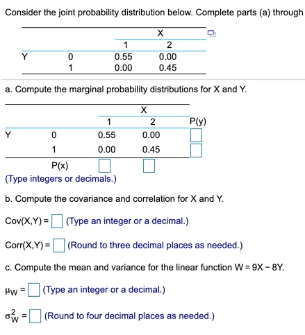 Solved Consider the joint probability distribution below. | Chegg.com