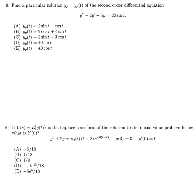 Solved 9. Find a particular solution y = yp(t) of the second | Chegg.com