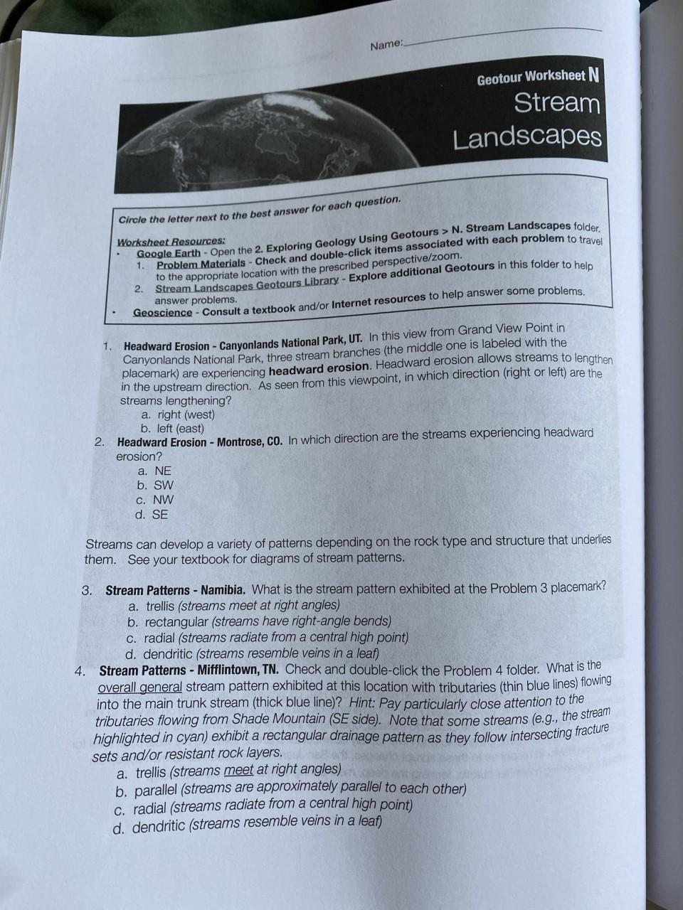 Geotour Worksheet F Sedimentary Rocks