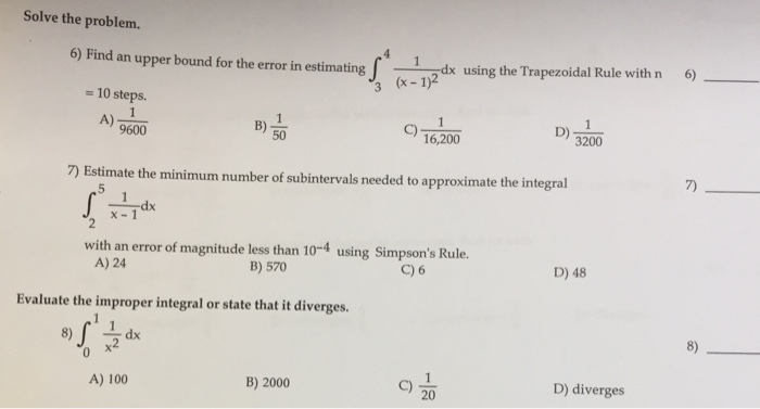 Solved Solve the problem. upper bound for the error in | Chegg.com