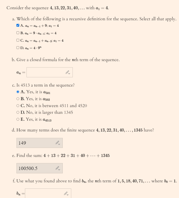 Solved Consider the sequence 4, 13, 22, 31, 40, ... with a1 | Chegg.com