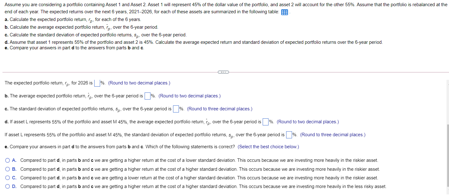 Solved Assume You Are Considering A Portfolio Containing | Chegg.com