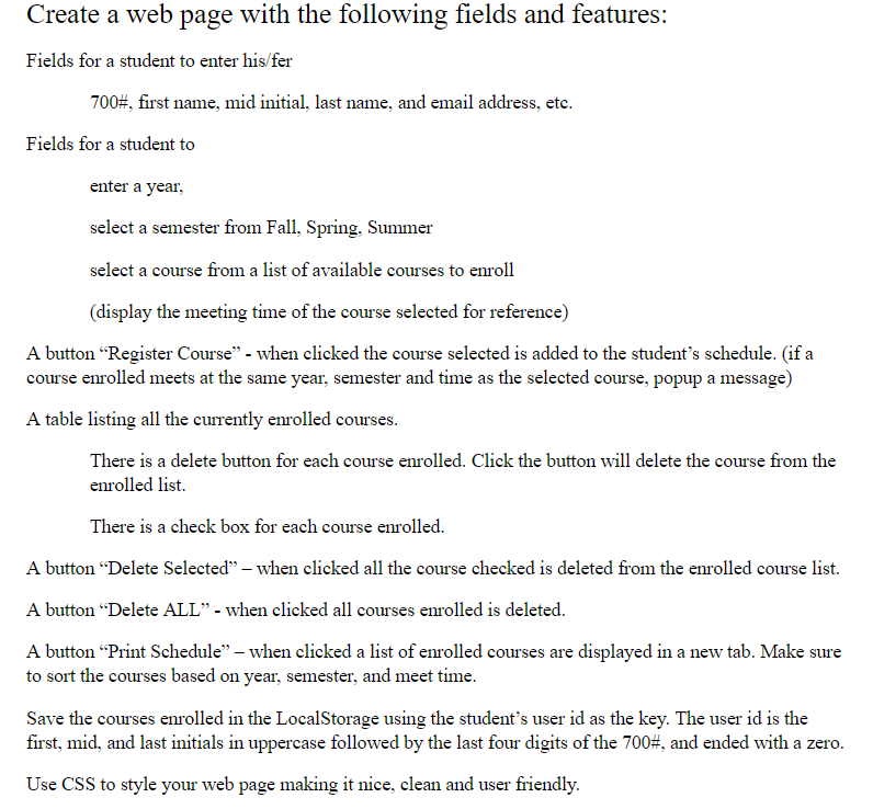 Create a web page with the following fields and | Chegg.com